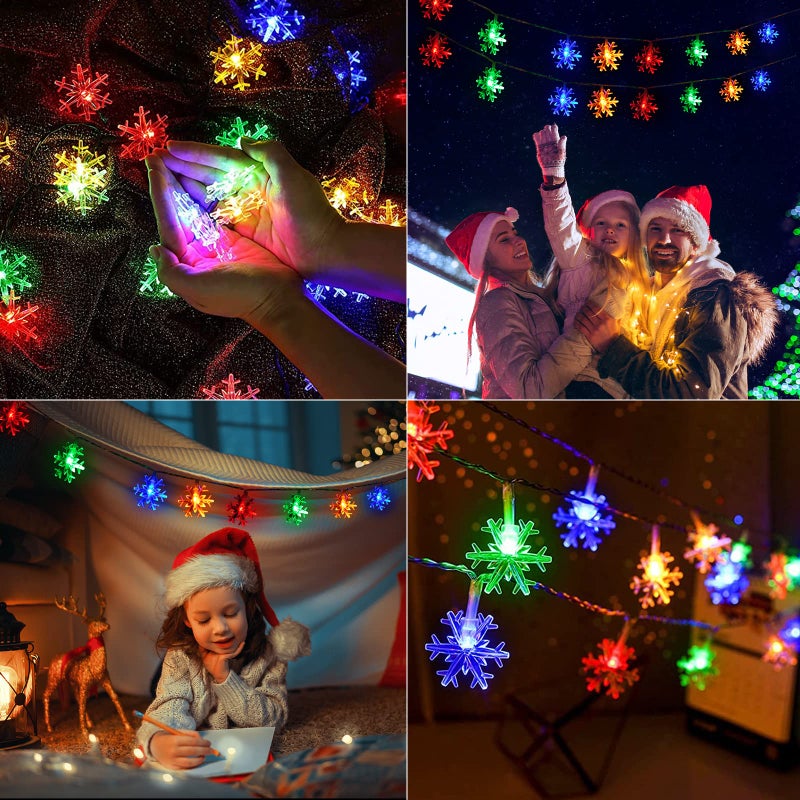 Brightown أضواء عيد الميلاد على شكل ثلج من برايتاون تعمل بالطاقة الشمسية 100 LED بطول 39 قدم للأماكن الخارجية مقاومة للماء مع 8 أوضاع إضاءة لحفلات الزفاف، الحفلات، الأشجار، الغرف، الحدائق، الفناء، الساحة، المنزل، متعددة الألوان - Image 2